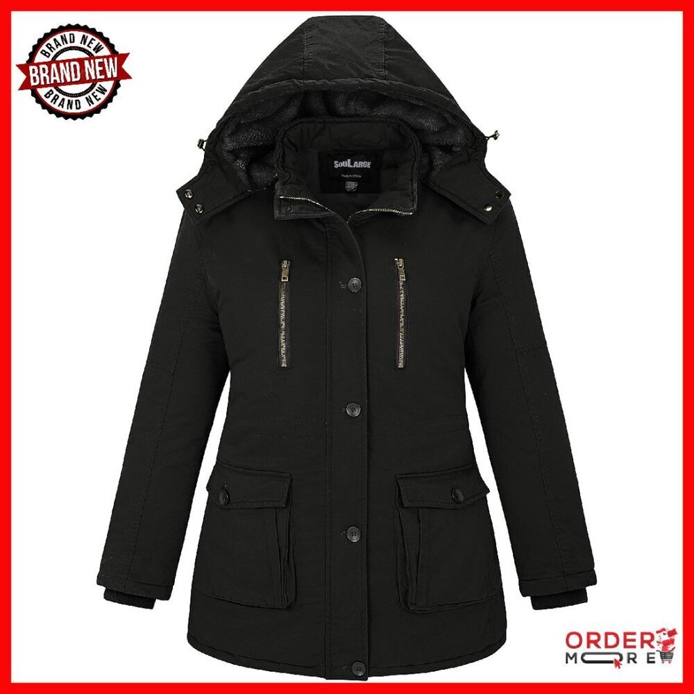 Plus Size Winter Coat with Detachable Hood - Thickened Cotton - Warm & Soft
